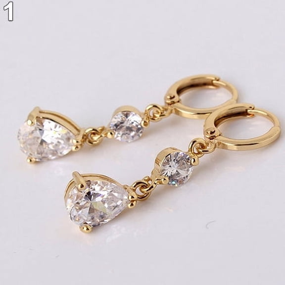 Grandest Birch Women's Water Drop Shape Cubic Rhinestone Dangling Earrings Eardrops Alloy, Rhinestone Gold