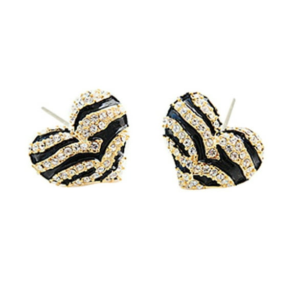 Grandest Birch Women\'s Zebra Crystal Rhinestone Heart Shape Ear Stud Earrings Jewelry Alloy + Rhinestone Black