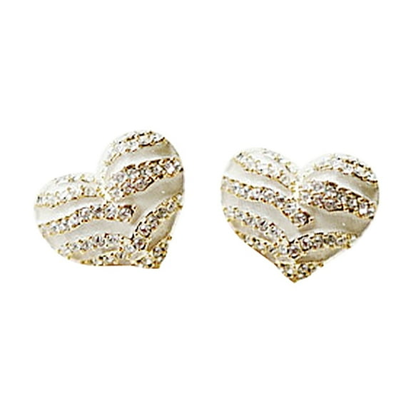Grandest Birch Women\'s Zebra Crystal Rhinestone Heart Shape Ear Stud Earrings Jewelry Alloy + Rhinestone White