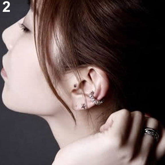 Grandest Birch Womens Earrings Ear Cuff Ear Clip Ear Stud Cartilage Clip Non Piercing Alloy, Rhinestone Silver
