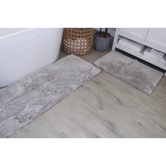Grandeur 2-Piece Microfiber Bath Rug Set, 17x24 Bath Rug & 21x54 Runner, Non-Slip Rubber Backing, Ultra-Absorbent, Quick-Dry, Machine Washable Plush Bathroom Mats for Shower, Tub, Grey