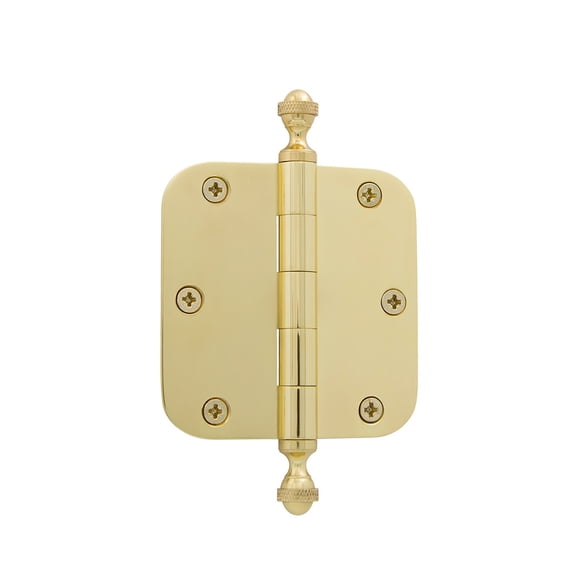 grandeur hardware 824306 3.5" acorn tip residential hinge with 5/8" radius corners in polished brass, 3.5" x 3.5",