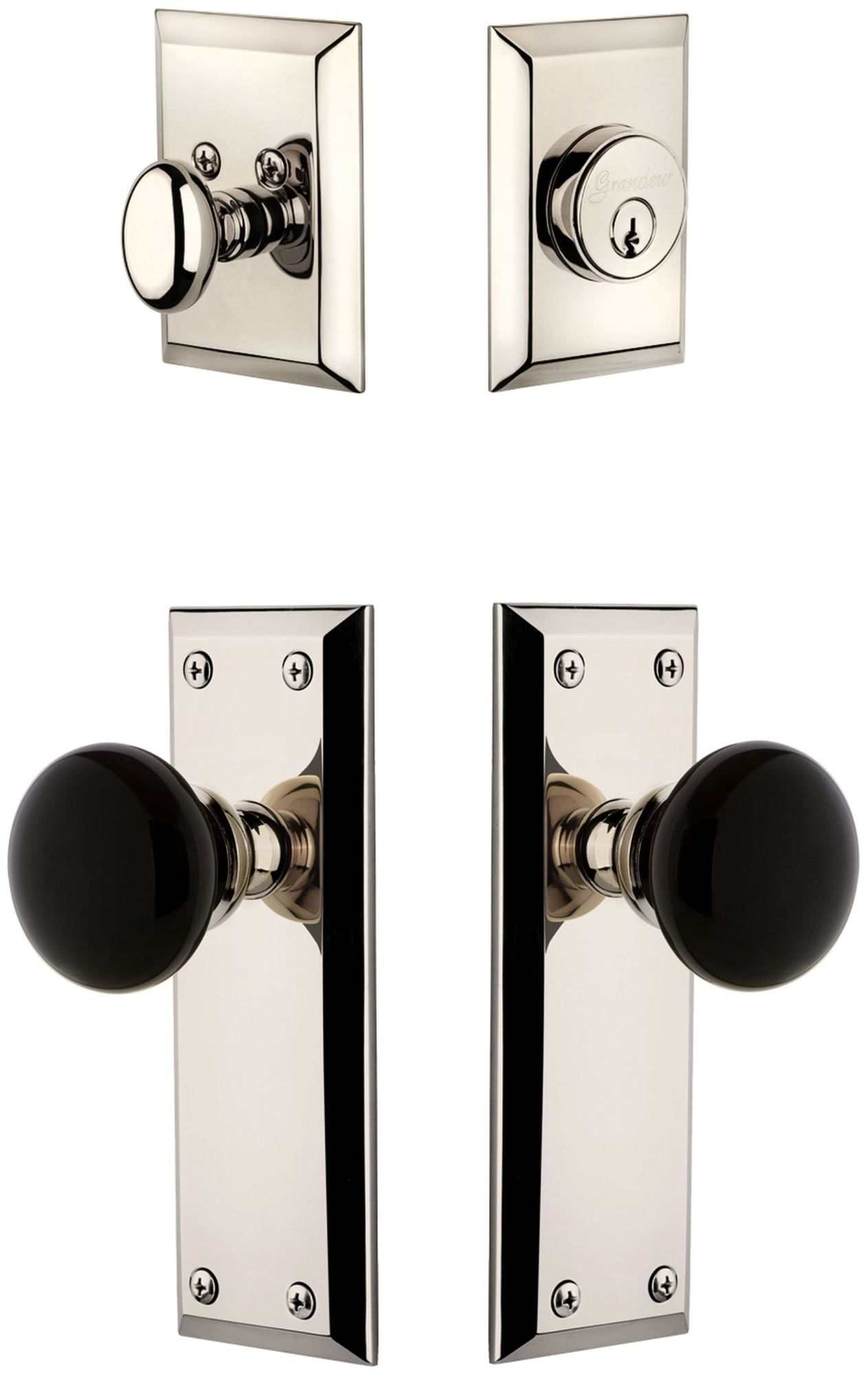Grandeur 5th Avenue Plate Single Cylinder Knob Combo Pack with Coventry Knob and matching Deadbolt