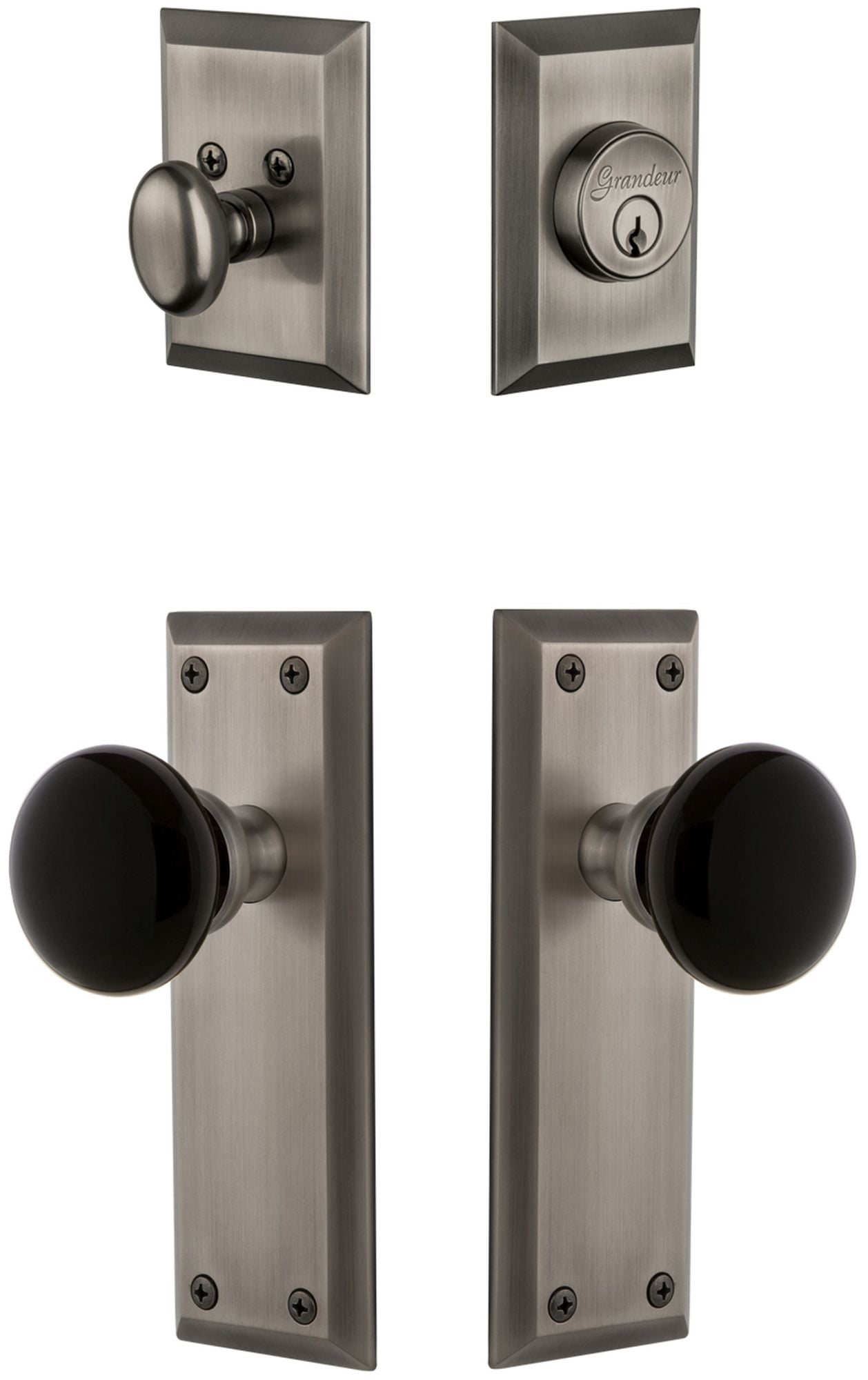 Grandeur 5th Avenue Plate Single Cylinder Knob Combo Pack with Coventry Knob and matching Deadbolt