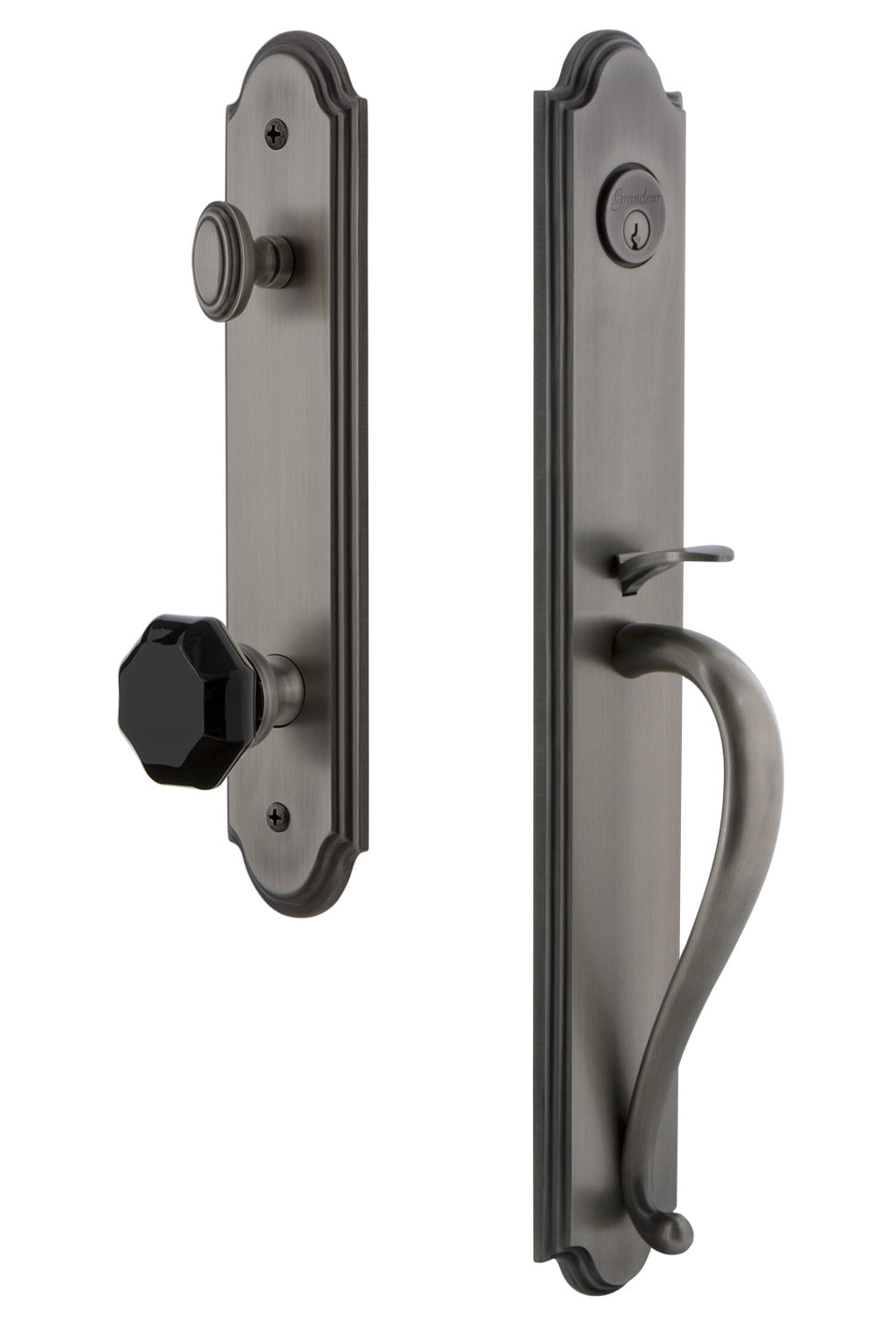 Grandeur 852375 Arc Solid Brass Rose Dummy Full Plate 'S' Grip Handleset - Grey
