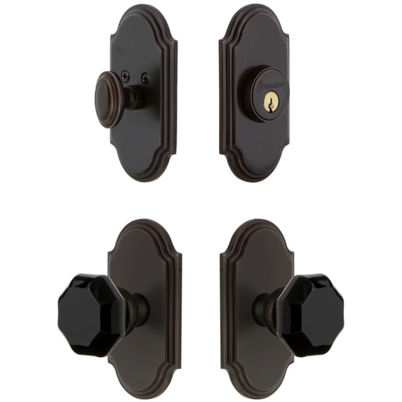 Grandeur Arc Plate Single Cylinder Knob Combo Pack with Lyon Knob and matching Deadbolt