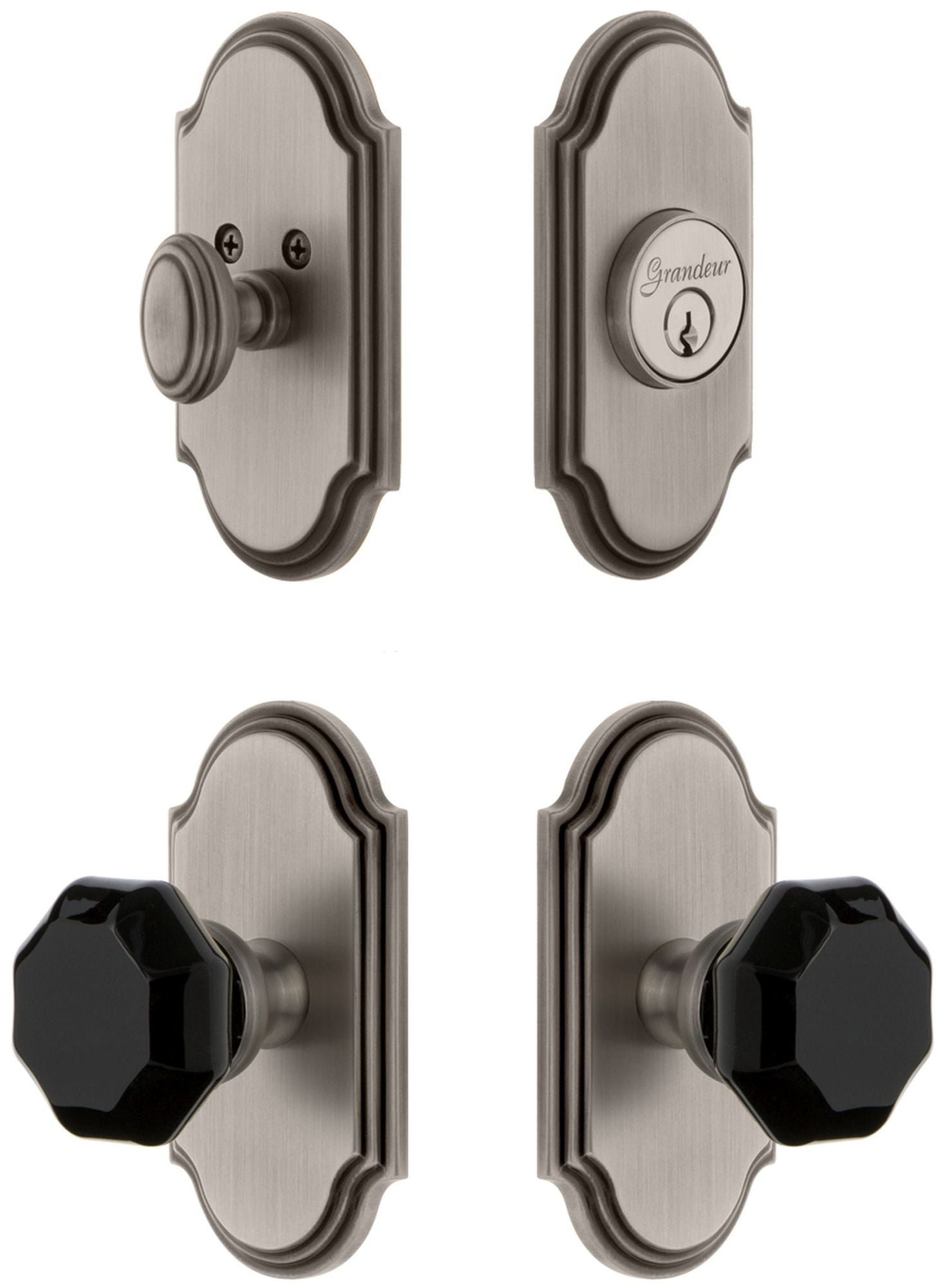 Grandeur Arc Plate Single Cylinder Knob Combo Pack with Lyon Knob and matching Deadbolt