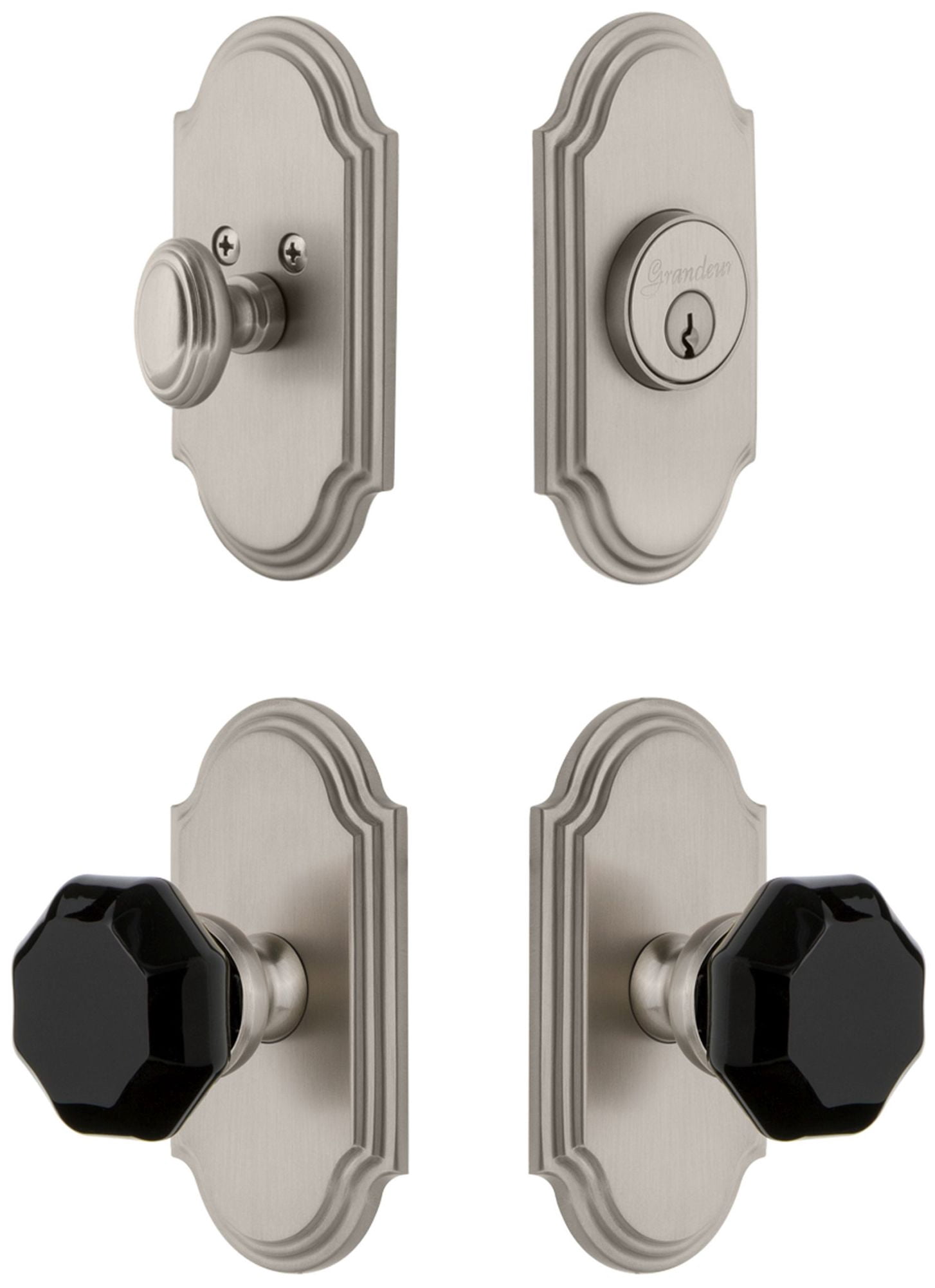 Grandeur Arc Plate Single Cylinder Knob Combo Pack with Lyon Knob and matching Deadbolt