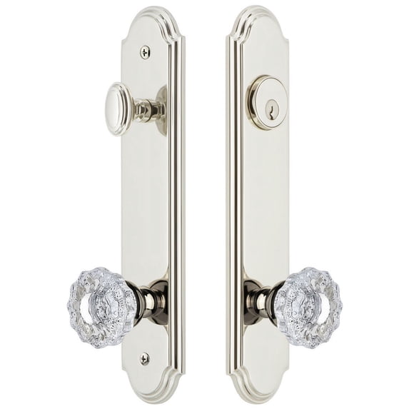 Grandeur 839807 Arc Solid Brass Tall Plate Single Cylinder Keyed Entry Set - Nickel
