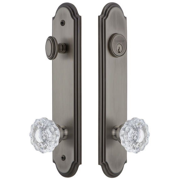 Grandeur Arc Tall Plate Single Cylinder One Piece Knobset with Versailles Knob