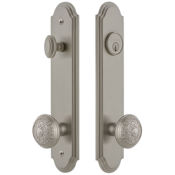 Grandeur Arc Tall Plate Single Cylinder One Piece Knobset with Windsor Knob