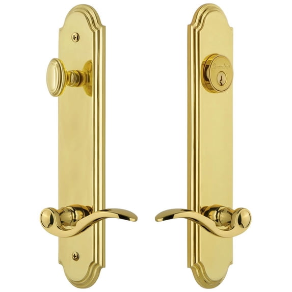 Grandeur 841022 Arc Solid Brass Tall Plate Single Cylinder Keyed Entry Set - Brass