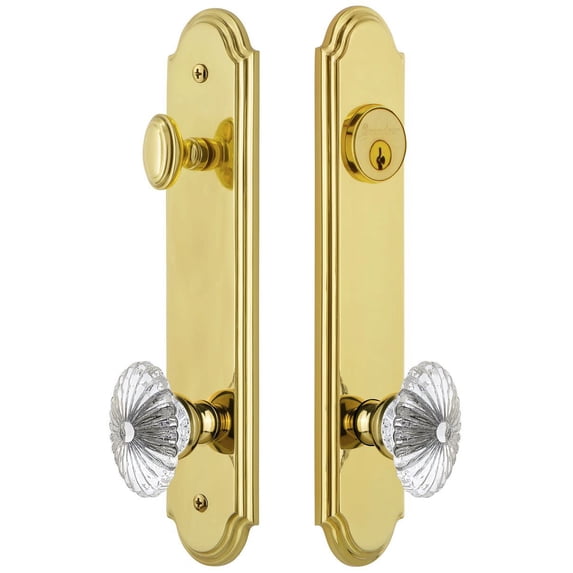 Grandeur 839447 Arc Solid Brass Tall Plate Single Cylinder Keyed Entry Set - Brass