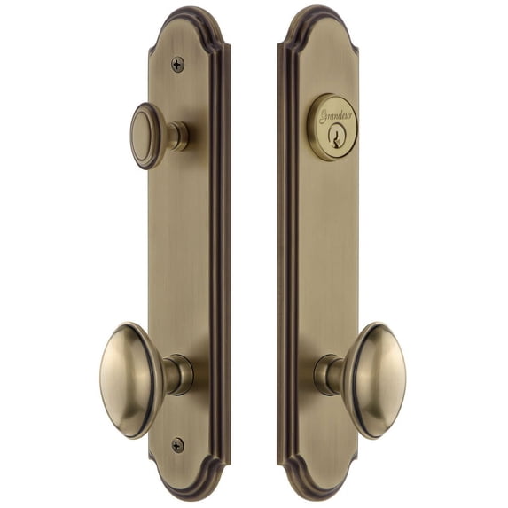 Grandeur 839563 Arc Solid Brass Tall Plate Single Cylinder Keyed Entry Set - Brass