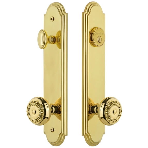 Grandeur 839701 Arc Solid Brass Tall Plate Single Cylinder Keyed Entry Set - Brass