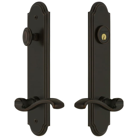 Grandeur 841247 Arc Solid Brass Tall Plate Single Cylinder Keyed Entry Set - Bronze