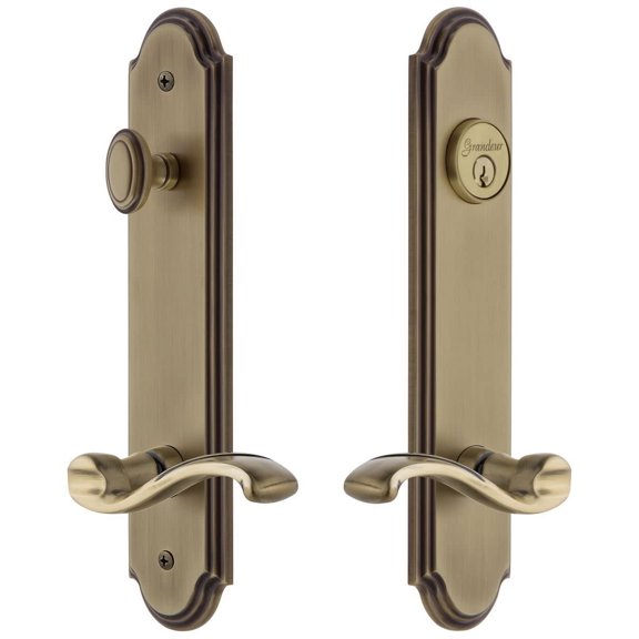 Grandeur Arcprt_Tp_Eset_234_Rh Arc Solid Brass Tall Plate Single Cylinder Keyed Entry Set