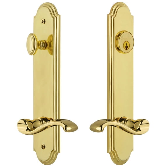 Grandeur 841211 Arc Solid Brass Tall Plate Single Cylinder Keyed Entry Set - Brass