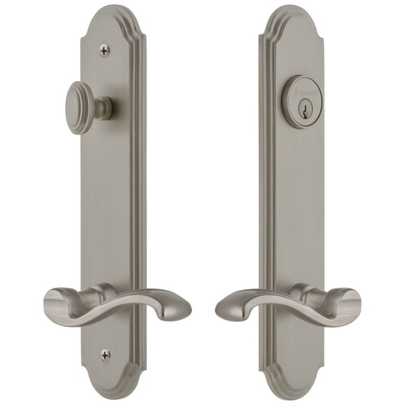 Grandeur 841234 Arc Solid Brass Tall Plate Single Cylinder Keyed Entry Set - Nickel