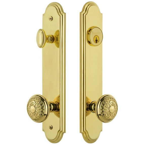 Grandeur 839831 Arc Solid Brass Tall Plate Single Cylinder Keyed Entry Set - Brass