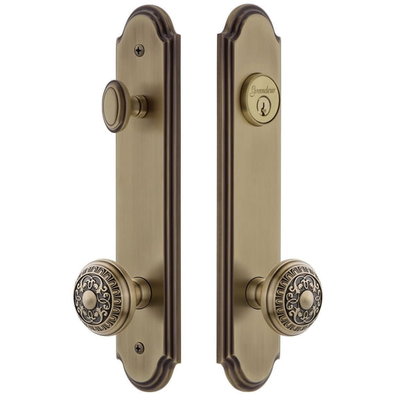Grandeur Arc Tall Plate Single Cylinder One Piece Knobset with Windsor Knob