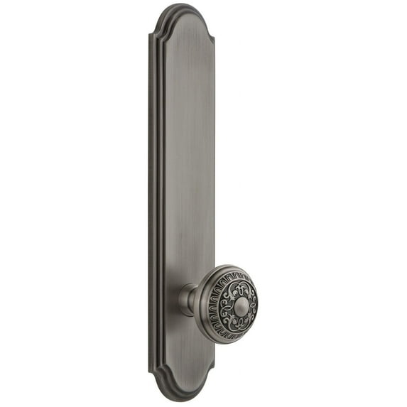 Grandeur Arcwin_Tp_Psg_234 Arc Solid Brass Tall Plate Rose Passage Door Knob Set - Grey