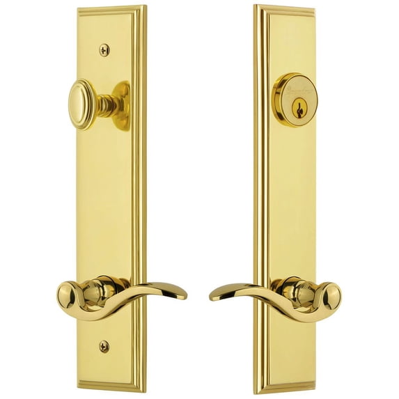 Grandeur 841279 Carre Solid Brass Tall Plate Single Cylinder Keyed Entry Set - Brass
