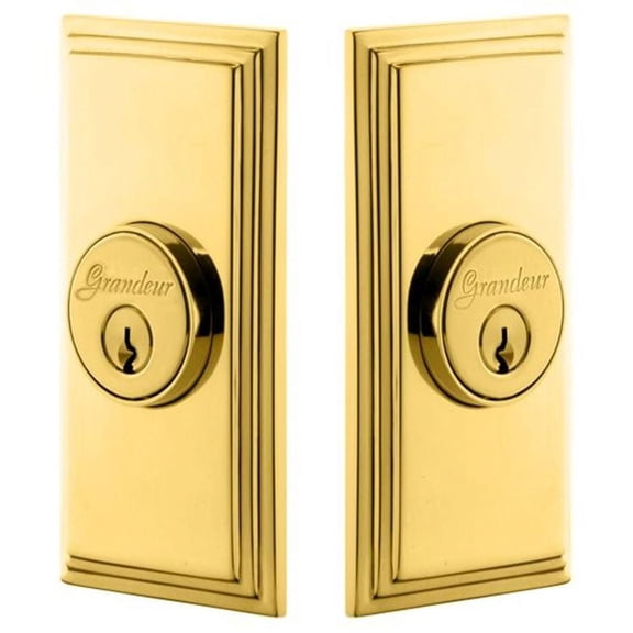 Grandeur Carcar_Dblcyl_234 Carre Solid Brass Rose Passage Door Knob Set - Brass