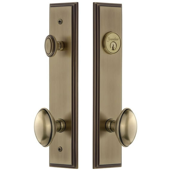 Grandeur 840139 Carre Solid Brass Tall Plate Single Cylinder Keyed Entry Set - Brass