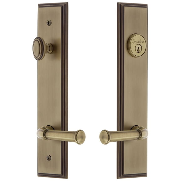 Grandeur 841379 Carre Solid Brass Tall Plate Single Cylinder Keyed Entry Set - Brass