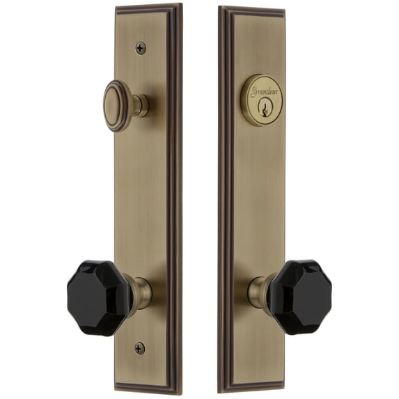 Grandeur Carre Tall Plate Single Cylinder One Piece Knobset with Lyon Knob