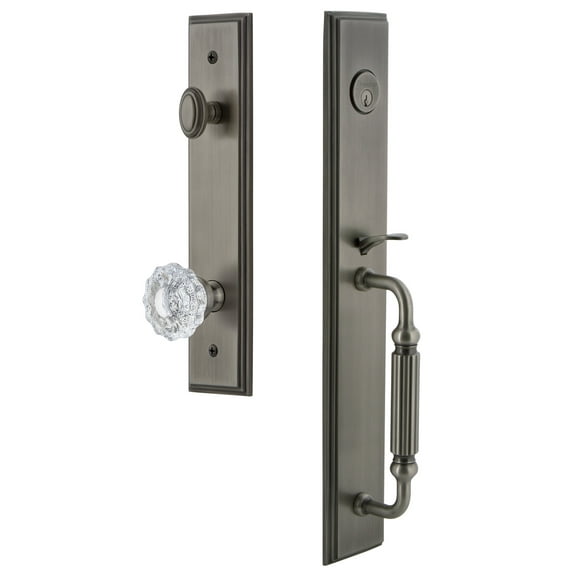 Grandeur 849196 Carre Solid Brass Rose Dummy Full Plate "F" Grip Handleset - Grey