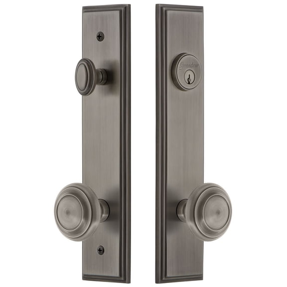 Grandeur 840077 Carre Solid Brass Tall Plate Single Cylinder Keyed Entry Set - Grey