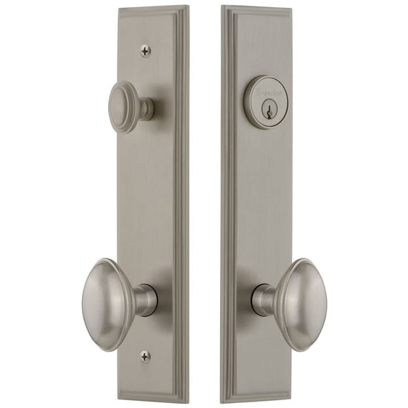 Grandeur 840131 Carre Solid Brass Tall Plate Single Cylinder Keyed Entry Set - Nickel