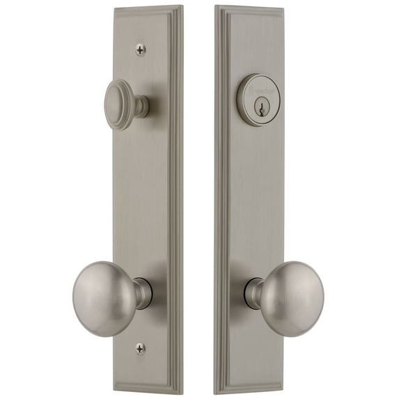 Grandeur 840163 Carre Solid Brass Tall Plate Single Cylinder Keyed Entry Set - Nickel