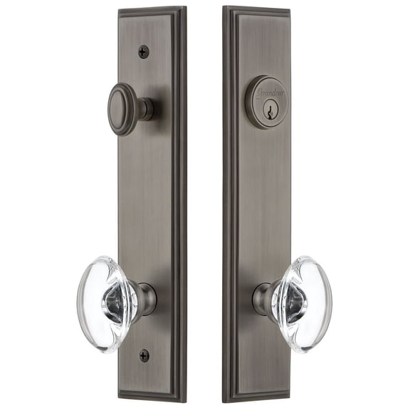 Grandeur 840303 Carre Solid Brass Tall Plate Single Cylinder Keyed Entry Set - Grey