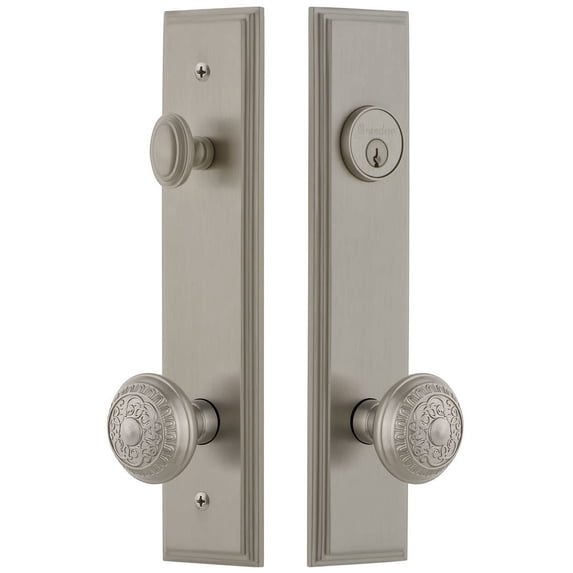Grandeur 840419 Carre Solid Brass Tall Plate Single Cylinder Keyed Entry Set - Nickel