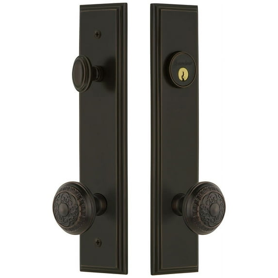 Grandeur Carwin_Tp_Eset_234 Carre Solid Brass Tall Plate Single Cylinder Keyed Entry Set -