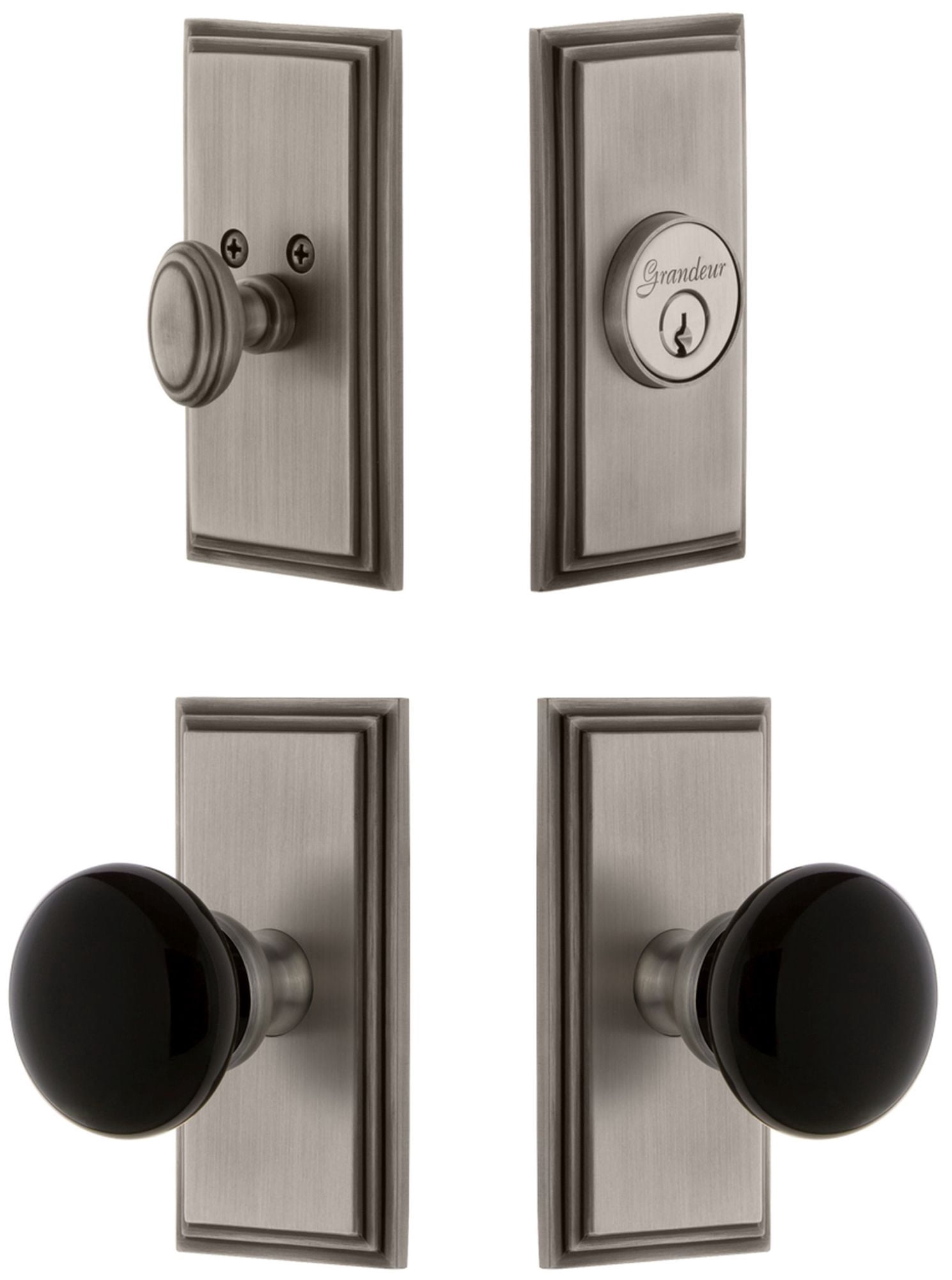 Grandeur Carre Plate Single Cylinder Knob Combo Pack with Coventry Knob and matching Deadbolt