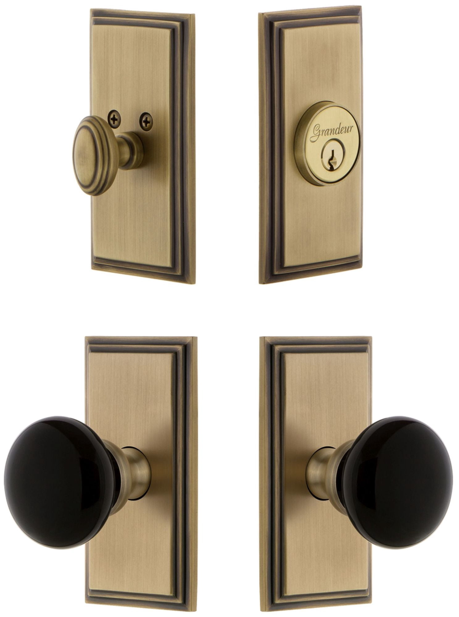 Grandeur 853282 Carre Solid Brass Rose Single Cylinder Keyed Entry Deadbolt And Knobset