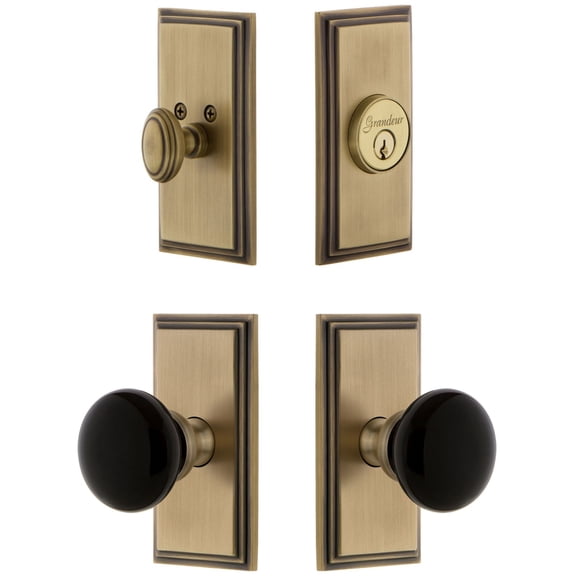 Grandeur Carre Plate Single Cylinder Knob Combo Pack with Coventry Knob and matching Deadbolt