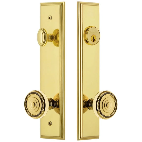 Grandeur Carr  Tall Plate Single Cylinder One Piece Knobset with Soleil Knob