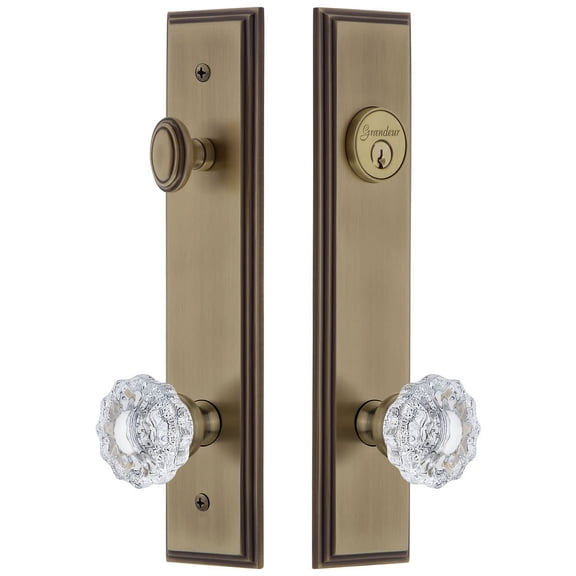 Grandeur 840393 Carre Solid Brass Tall Plate Single Cylinder Keyed Entry Set - Brass