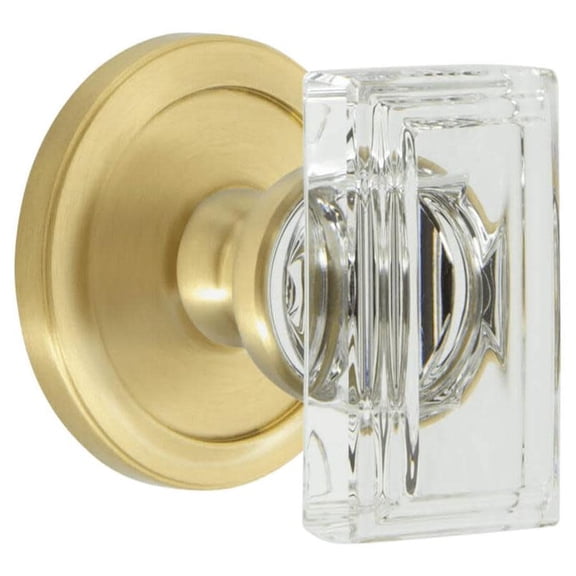 Grandeur Circcr_Prv_234_Cs Carre Crystal Solid Brass Privacy Door Knob Set - Brass