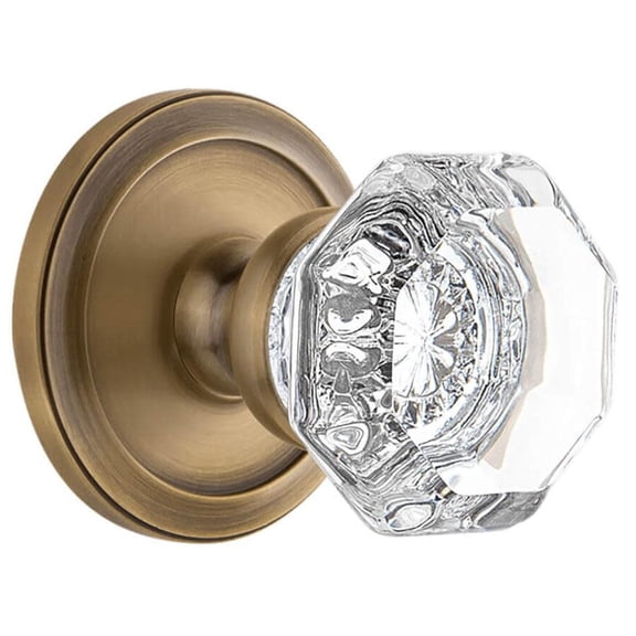 Grandeur Circhm_Prv_234_Cs Chambord Crystal Solid Brass Privacy Door Knob Set - Brass