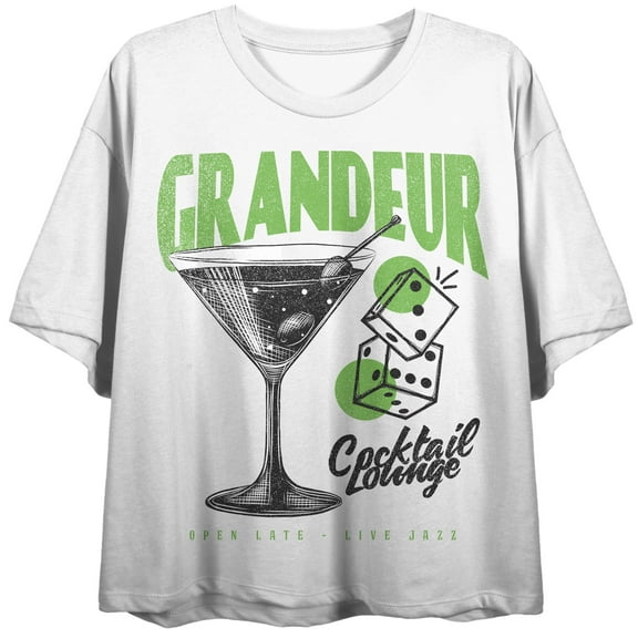 Grandeur Cocktail Lounge Women's White Cropped Tee-Medium