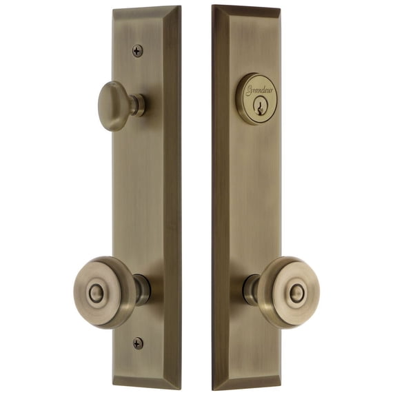 Grandeur Fifth Avenue Tall Plate Single Cylinder One Piece Knobset with Bouton Knob