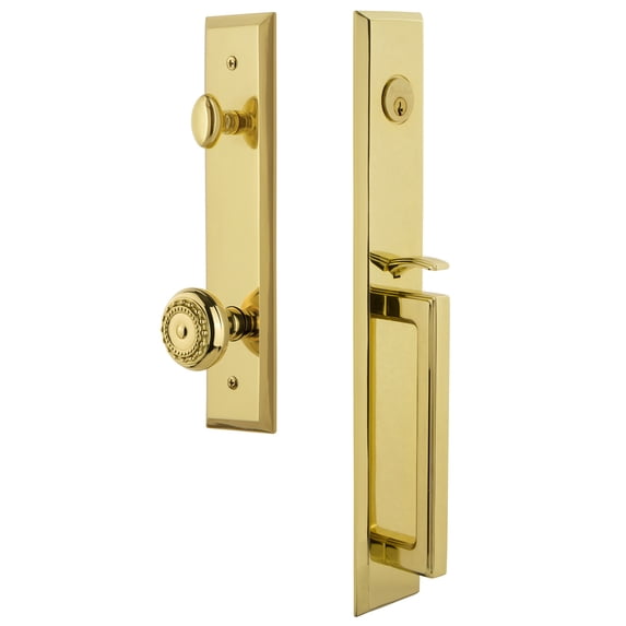 Grandeur Fifth Avenue D Grip Single Cylinder Handleset with Parthenon Interior Knob