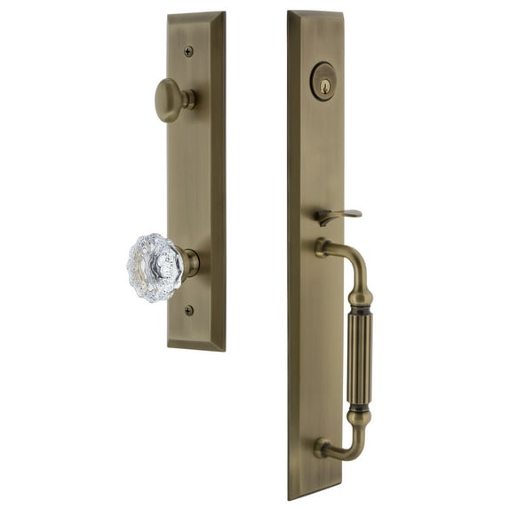 Grandeur Fifth Avenue F Grip Single Cylinder Handleset with Fontainebleau Interior Knob