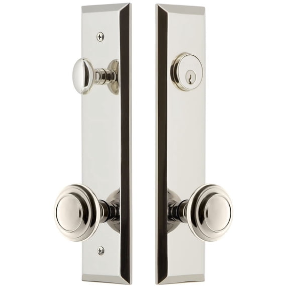 Grandeur Fifth Avenue Tall Plate Single Cylinder One Piece Knobset with Circulaire Knob